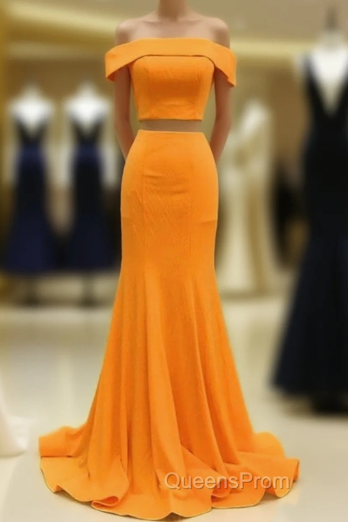 Two Piece Orange Evening Prom Dress Mermaid Off Shoulder Main image