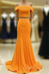 Two Piece Orange Evening Prom Dress Mermaid Off Shoulder
