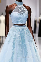 Two Piece Evening Prom Dress Ball Gown Appliques Beaded