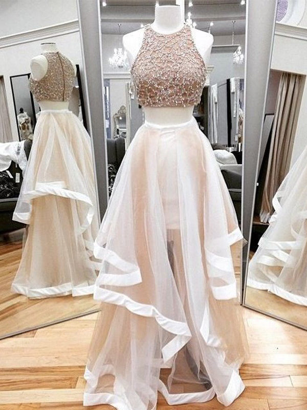 Two Pieces Beaded Unique Light Pink Charming Vintage Classy Prom Classy Prom Dress Main image