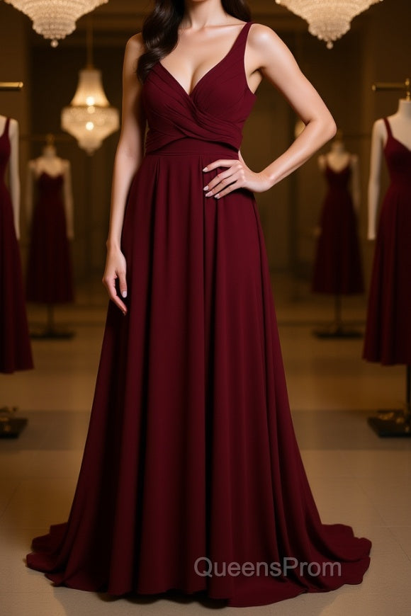Two Pieces Burgundy Long Evening Prom Dress, Dark Wine Red 2 Pieces Long Formal Bridesmaid Dress Main image
