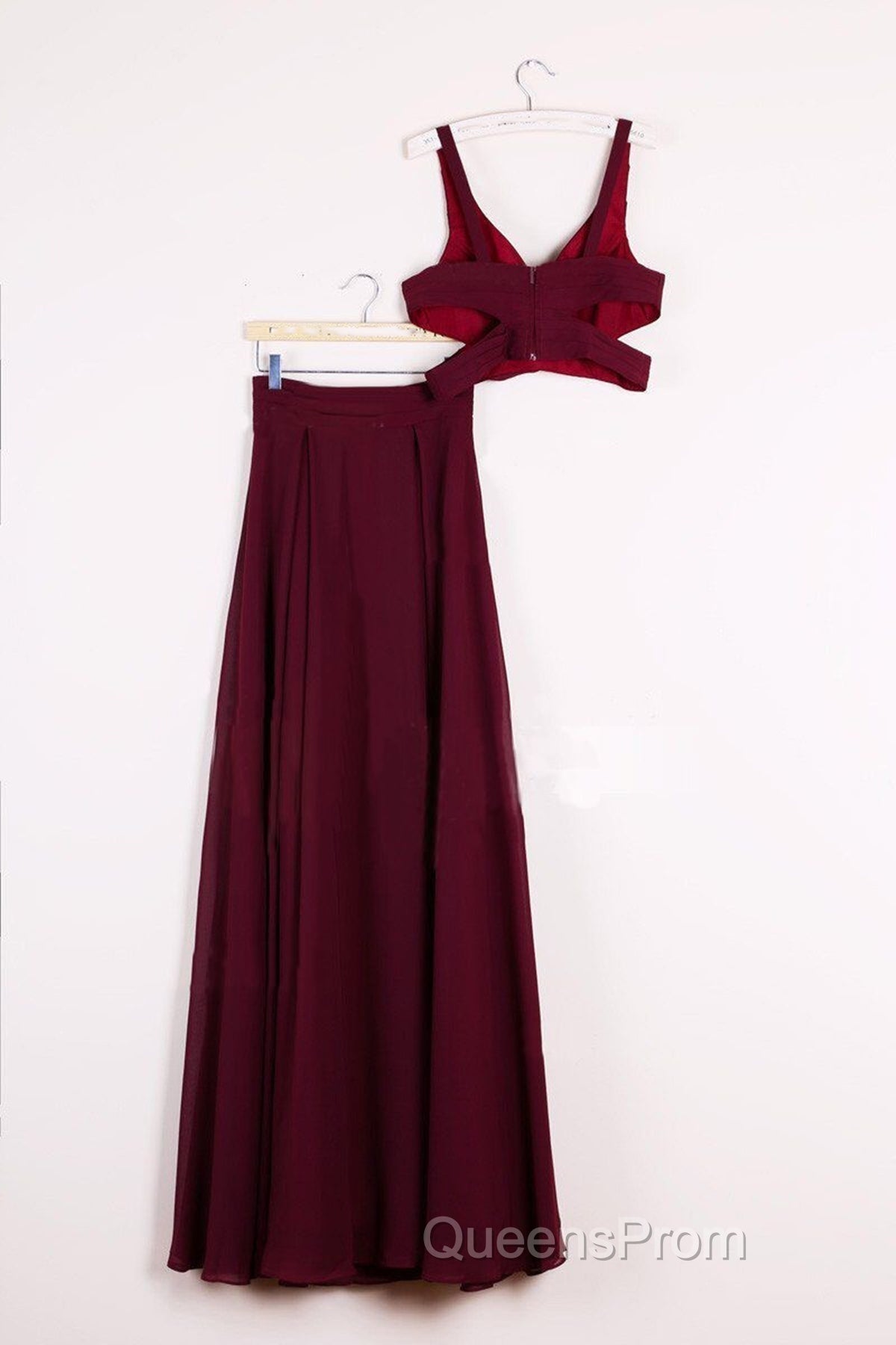 Two Pieces Burgundy Long Evening Prom Dress, Dark Wine Red 2 Pieces Long Formal Bridesmaid Dress Secondary image