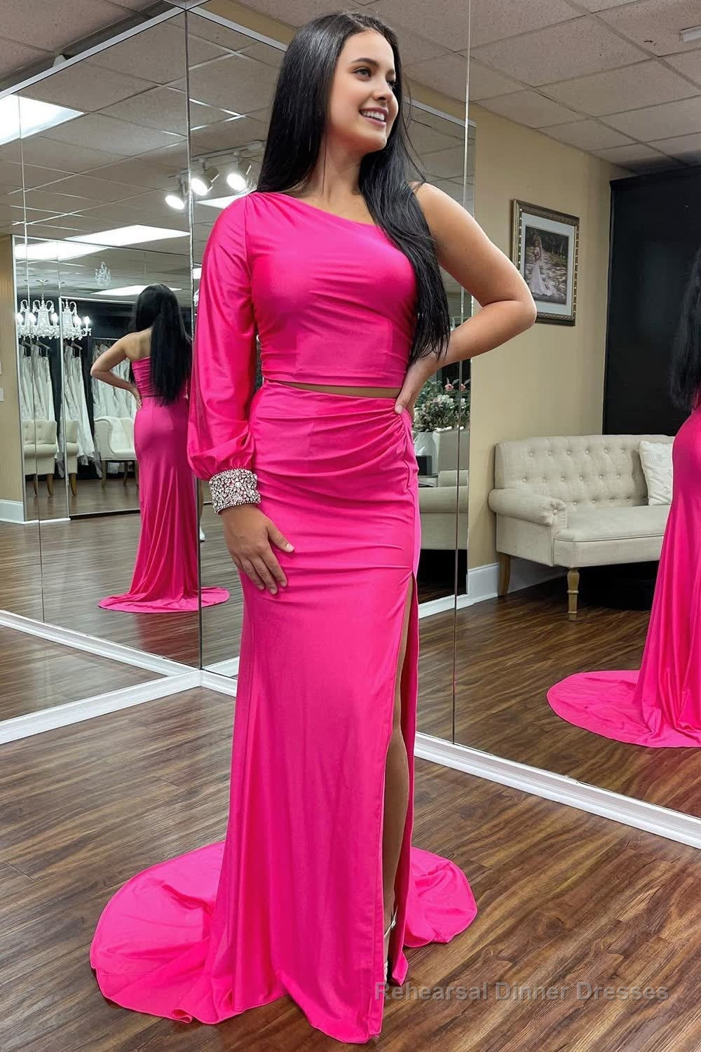 Two Pieces One Shoulder Mermaid Prom Dress with Slit Main image