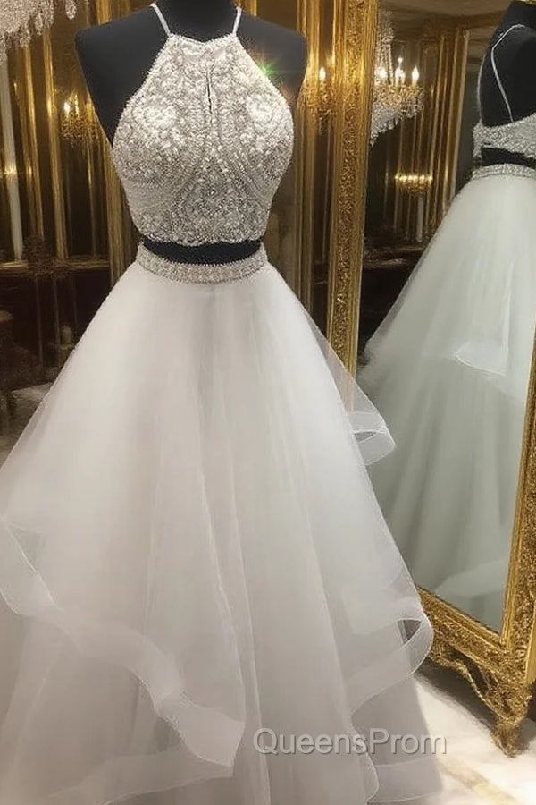 Two Pieces Evening Prom Dress Long With Beading,Evening Prom Dress,Pageant Dress
