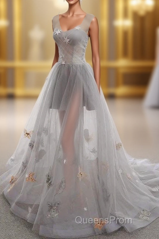 Gray Long Evening Prom Dress with Butterfly, New Arrival Unique Evening Dress Main image