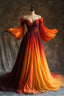 Unique A Line Long Sleeve Orange Ombre Chiffon Classy Prom Dress Classy Evening Dress