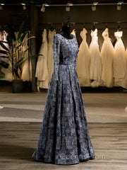 Unique A-Line/Princess Scoop Long Sleeves Applique With Beading Floor-Length Wedding Dress