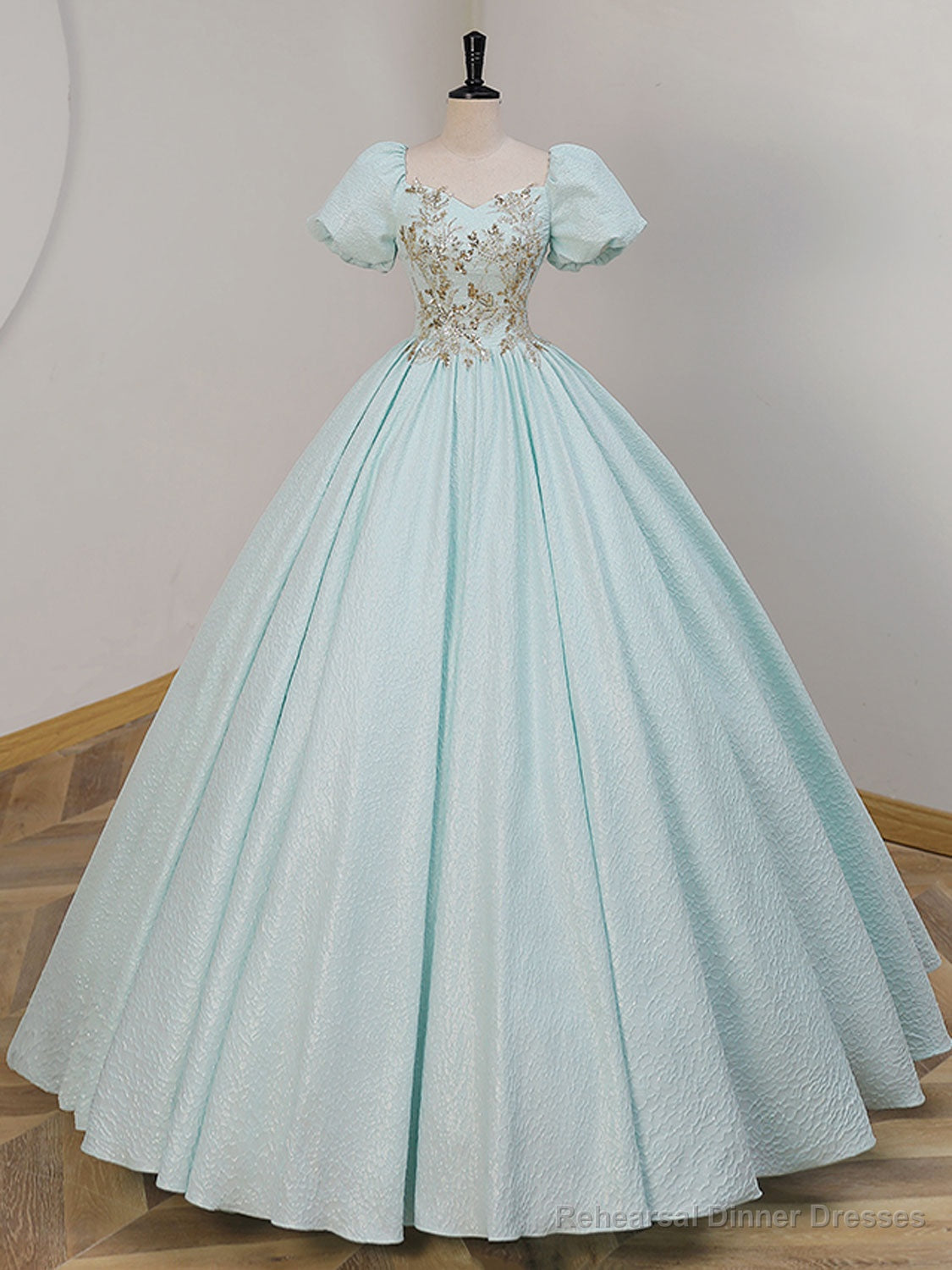 Unique A-LIne Satin Lace Long Prom Dresses, Blue Satin Sweet 16 Dresses Secondary image