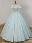 Unique A-LIne Satin Lace Long Prom Dresses, Blue Satin Sweet 16 Dresses
