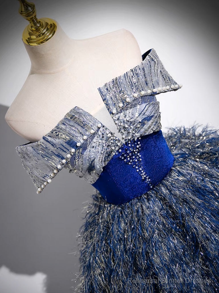 Unique A-Line Shiny Sequin Blue Long Prom Gown, Blue Long Evening Dress Secondary image