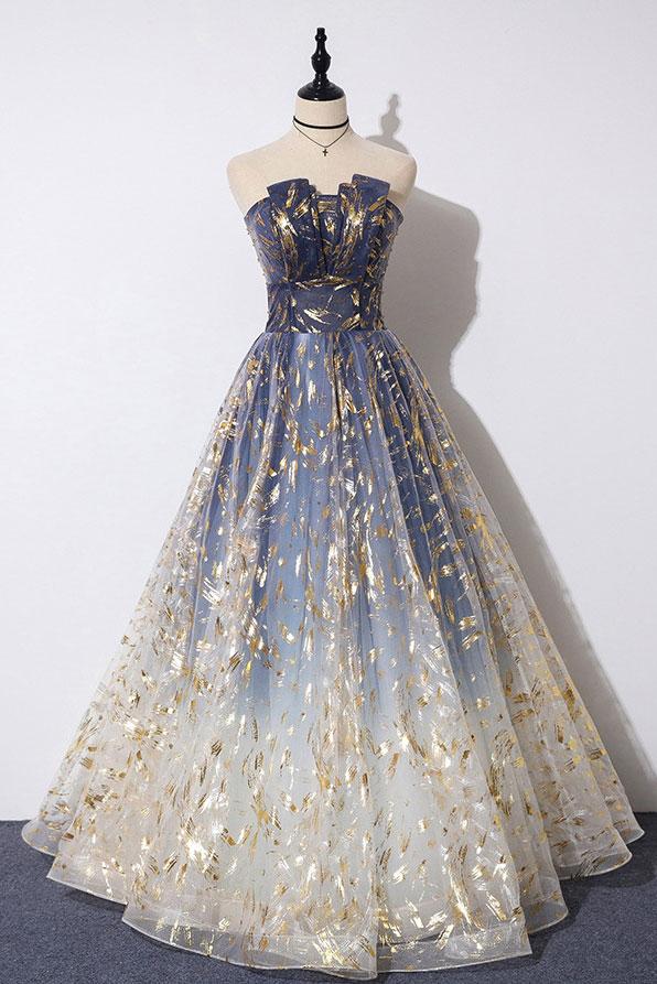 Unique A Line Strapless Ombre Long Classy Prom Dress Stunning Party Dress Secondary image
