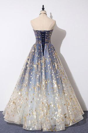 Unique A Line Strapless Ombre Long Classy Prom Dress Stunning Party Dress