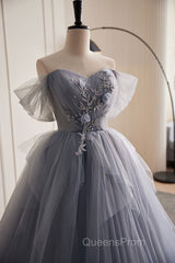 Unique And Beautiful Silver Gray Beaded Pearl Sequins Off The Shoulder Sleeveless Decal Pleated Ball Dress Silver Gray A-Shaped Thin Gauze Pong Truffle Back Strap And Ground Length Evening Prom Dress