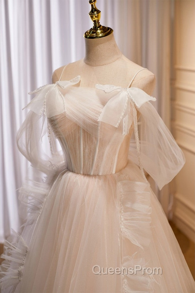 Unique And Noble Ivory Sleeveless Off Shoulder Ball Dress Ivory Sheer Thin Shoulder Strap With Backless Strap Evening Prom Dress