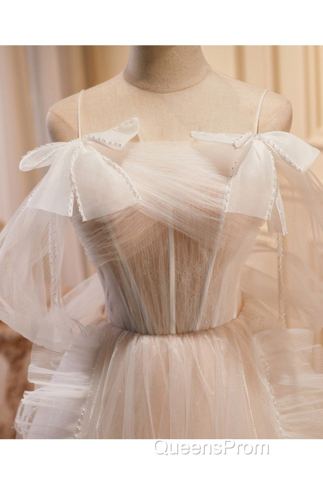 Unique And Noble Ivory Sleeveless Off Shoulder Ball Dress Ivory Sheer Thin Shoulder Strap With Backless Strap Evening Prom Dress