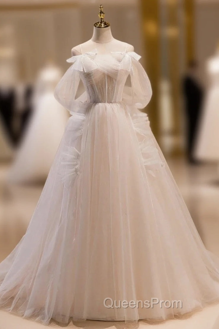 Unique And Noble Ivory Sleeveless Off Shoulder Ball Dress Ivory Sheer Thin Shoulder Strap With Backless Strap Evening Prom Dress Main image