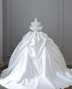 Unique Ball Gown Strapless Off The Shoulder Satin Long Wedding Dress Brides Dress