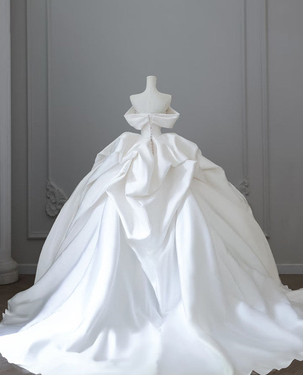Unique Ball Gown Strapless Off The Shoulder Satin Long Wedding Dress Brides Dress