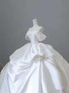 Unique Ball Gown Strapless Off The Shoulder Satin Long Wedding Dress Brides Dress