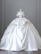 Unique Ball Gown Strapless Off The Shoulder Satin Long Wedding Dress Brides Dress