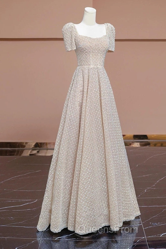 Unique Ball Gown Strapless Short Sleeves Long Wedding Dress