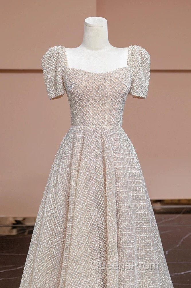 Unique Ball Gown Strapless Short Sleeves Long Wedding Dress