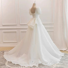 Unique Ball Gown Sweetheart Short Sleeves Long White Wedding Dress