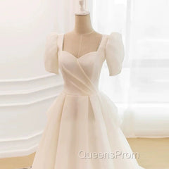 Unique Ball Gown Sweetheart Short Sleeves Long White Wedding Dress