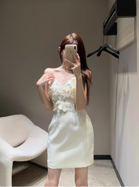 Unique Beautiful Three-Dimensional Flower Sling Satin Birthday Dress Homecoming Dress Secondary image