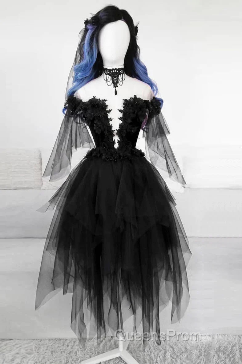 Unique Black Off The Shoulder Layered Tulle Homecoming Dress,Beautiful Evening Prom Dress Secondary image