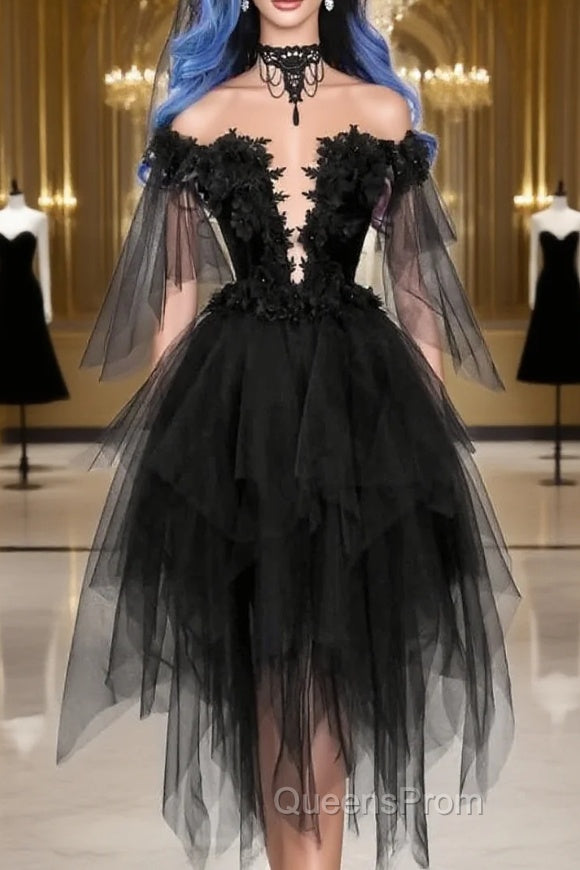 Unique Black Off The Shoulder Layered Tulle Homecoming Dress,Beautiful Evening Prom Dress Main image