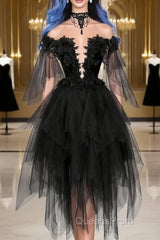 Unique Black Off The Shoulder Layered Tulle Homecoming Dress,Beautiful Evening Prom Dress