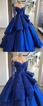 Unique Blue Lace Long Classy Prom Dress, Blue Long Classy Evening Dress