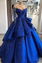 Unique Blue Lace Long Classy Prom Dress, Blue Long Classy Evening Dress