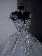 Unique Bridal Dress Ball Gown Scoop White Sequin Long Wedding Dresses Luxury Bride Dress Bridal Gowns