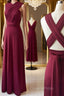 Unique Burgundy Long Evening Prom Dress with Cross Back, Burgundy Formal Graduation Evening Dress, Burgundy Bridesmaid Dress