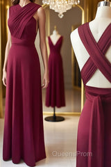 Unique Burgundy Long Evening Prom Dress with Cross Back, Burgundy Formal Graduation Evening Dress, Burgundy Bridesmaid Dress