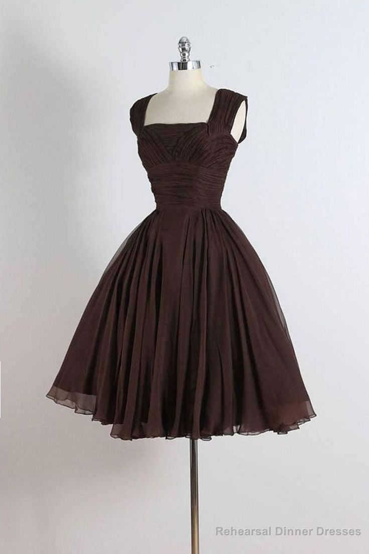 Unique chiffon retro short dark brown prom dress, short cocktail dress Main image