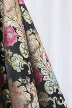 Unique Floral Floor Length Evening Prom Dress, A-Line Black Evening Dress