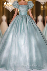 Unique green tulle long Evening Prom gown, green tulle sweet 16 Dress