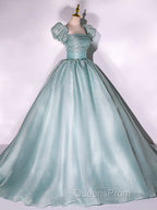 Unique green tulle long Evening Prom gown, green tulle sweet 16 Dress