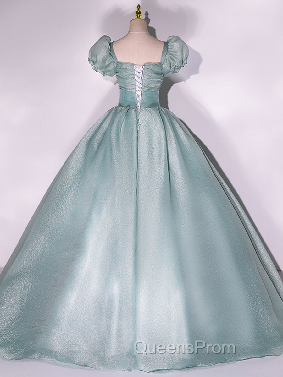 Unique green tulle long Evening Prom gown, green tulle sweet 16 Dress