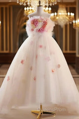 Unique High Low Flower Pink Tulle Sweetheart Evening Prom Dress