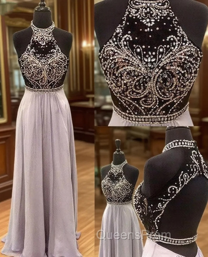 Unique High Neck Sequin Long Evening Prom Dress, Sequin Evening Dress Main image