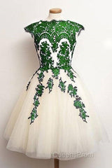 Unique Lace Tulle Short Evening Prom Dress, Lace Bridesmaid Dress