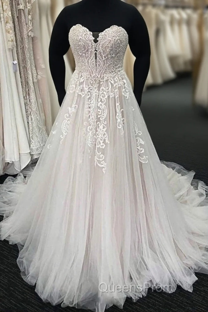 Unique Long A-line Lace Sweetheart Tulle Wedding Dress Main image