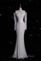 Unique Mermaid Off The Shoulder Long Sleeves Wedding Dress Sequin Brides Dress