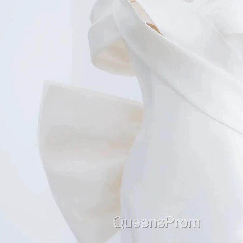 Unique Mermaid Off The Shoulder Long White Satin Wedding Dress