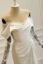 Unique Mermaid Off The Shoulder Pleats Satin Long Sleeves Wedding Dress Brides Dress