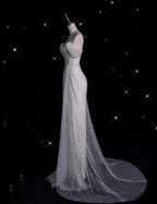 Unique Mermaid Off The Shoulder Sequin Short Sleeves White Wedding Dress Brides Dress